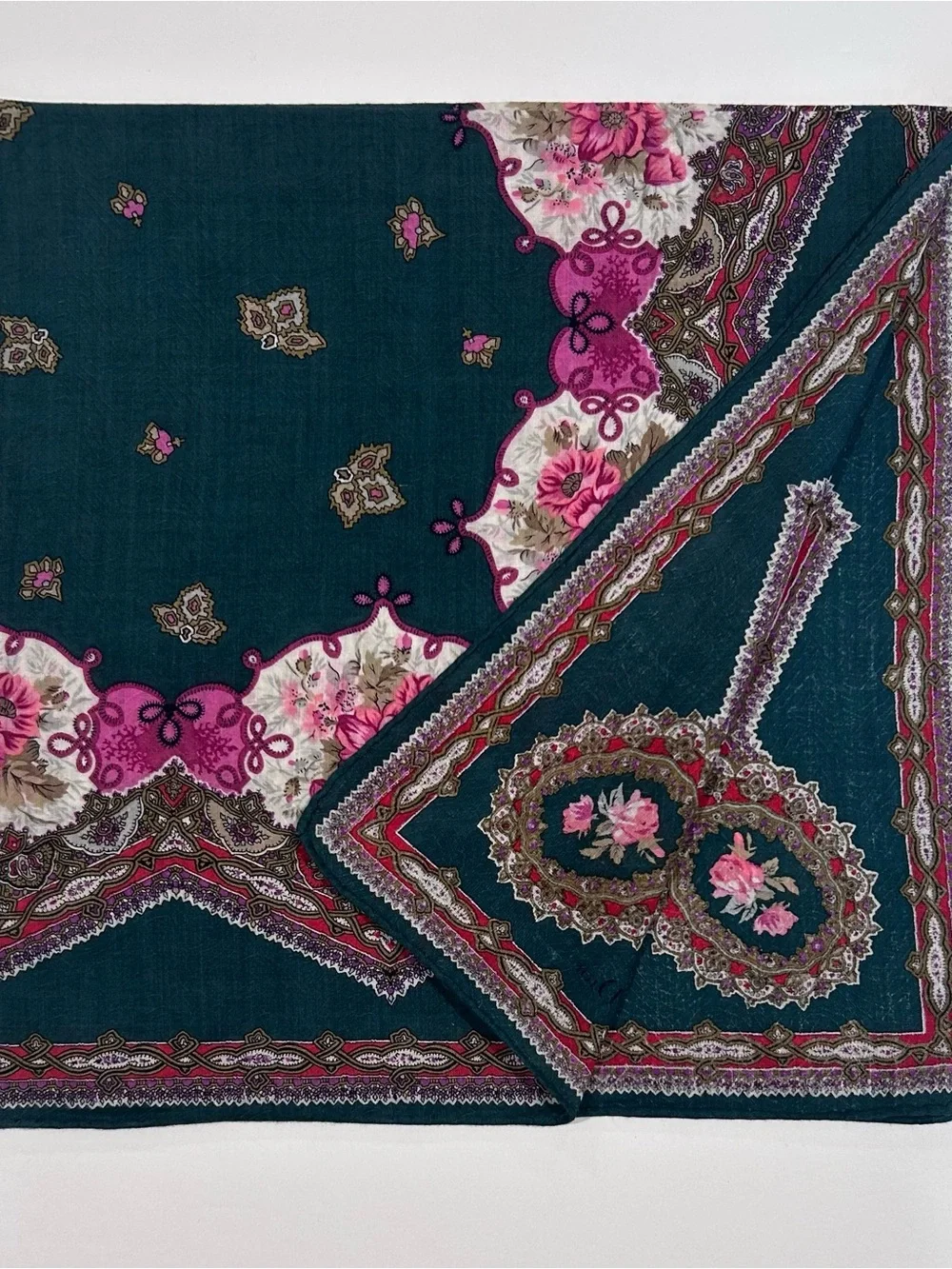 WOMEN HANDKERCHIEF CHRISTIAN DIOR Floral Green Pink Bandana Scarf COTTON 20”